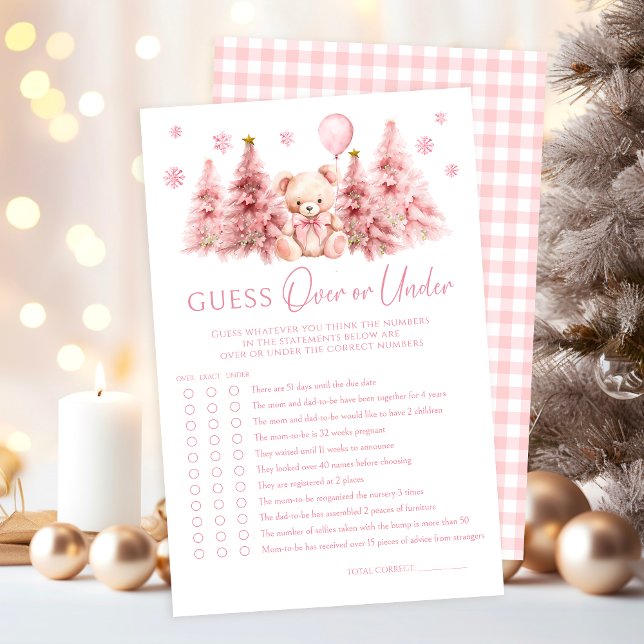 Pink Winter Teddy Ours Bow Baby au-dessus ou en de (Créateur téléchargé)