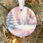 Pink Winter Wonderland Noël personnalisé<br><div class="desc">Joli décor personnalisé de Noël rose merveilleux d'hiver. Une forêt rose avec des pins couverts de neige. Back a une place pour un message personnalisé et un arrière - plan de flocons de neige rose et bleu.</div>
