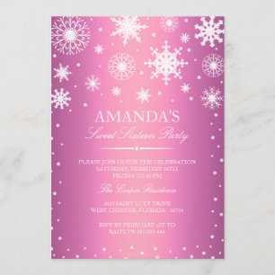 Pink Winter Wonderland Sweet 16 Invitation