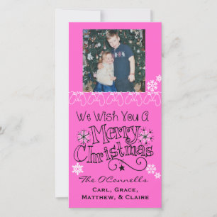 Pink Wish You Joyeux Carte photo de Noël