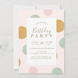 Pink x Gold Polka Point Anniversaire Invitation de