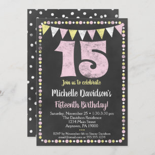 Pink Yellow Chalkboard 15e anniversaire Invitation