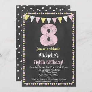 Pink Yellow Chalkboard 8e Invitation anniversaire