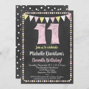Pink Yellow Chalkboard Invitation 11e anniversaire