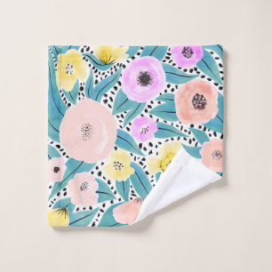 Pink Yellow Floral Polka Dots Watercolor Pattern