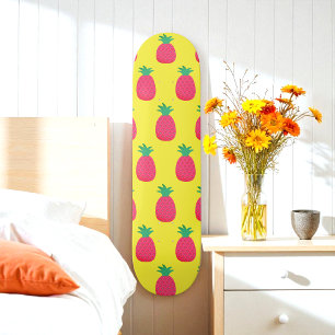 Pink Yellow Pineappy Motif Tropical Skateboard