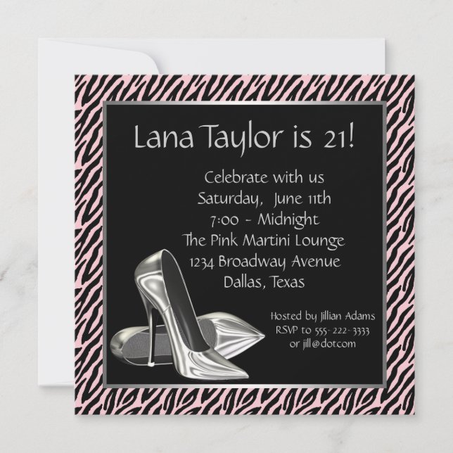 Pink Zebra 21e anniversaire Invitations (Devant)