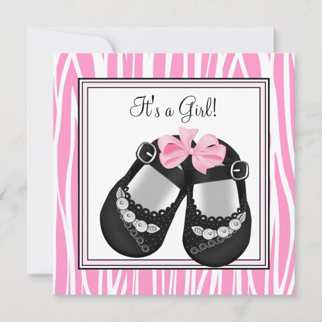 Pink Zebra Baby Shower Invitations (Devant)