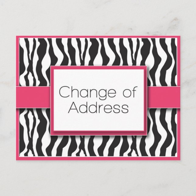 Pink Zebra Imprimer Changement d'adresse Cartes po (Devant)
