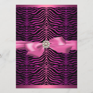 Pink Zebra Print & Bow Sweet16 Invitation d'annive
