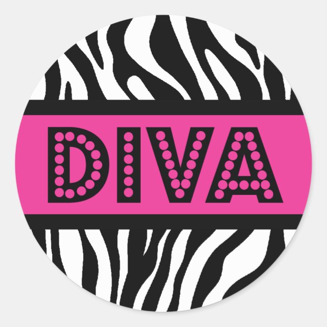 Pink & Zebra Print DIVA Typography Party Sticker (Devant)