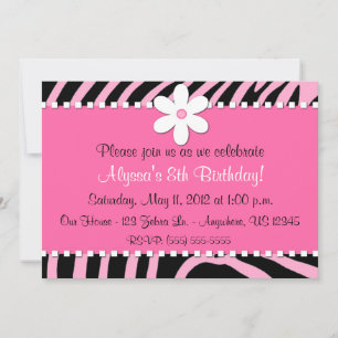 Pink Zebra Print Flower Invitation