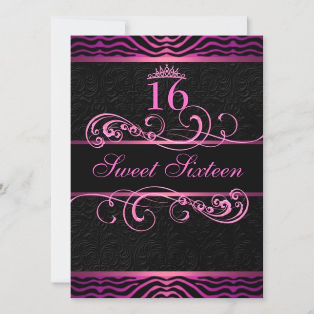 Pink Zebra Print & Swirl Sweet16 Invitation d'anni (Devant)