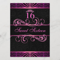 Pink Zebra Print & Swirl Sweet16 Invitation d'anni