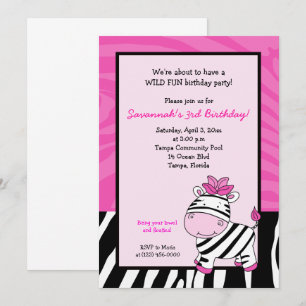 Pink Zebra Stripe 5x7 Anniversaire Invitation