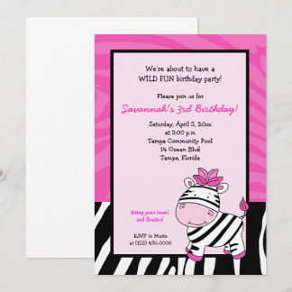 Pink Zebra Stripe 5x7 Anniversaire Invitation