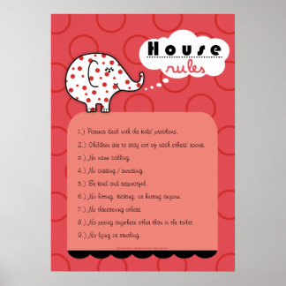 Pinkie Elephant House Règles Grand Poster