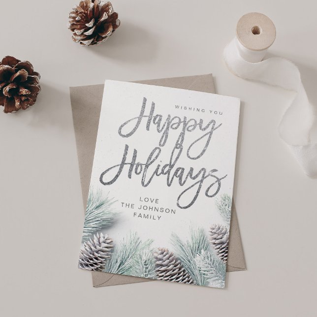 Pins de neige et feuilles Joyeuses vacances (Créateur téléchargé)