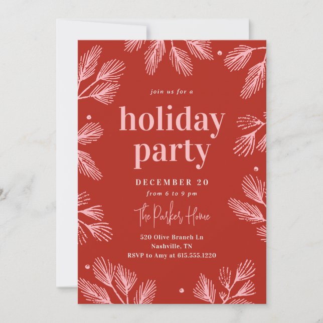 Pins d'hiver Editable Couleur Holiday Invitation (Devant)