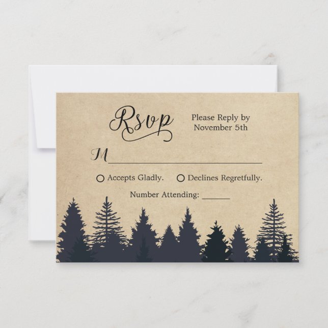 Pins Kraft Rustique Mariage d'hiver RSVP (Devant)