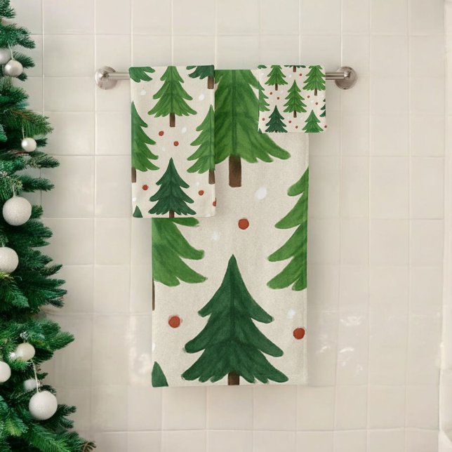 Pins verts Aquarelle de vacances Botanique (Créateur téléchargé)