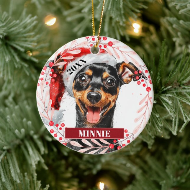Pinscher nain avec chapeau de Père Noël Ornement d (Arbre)