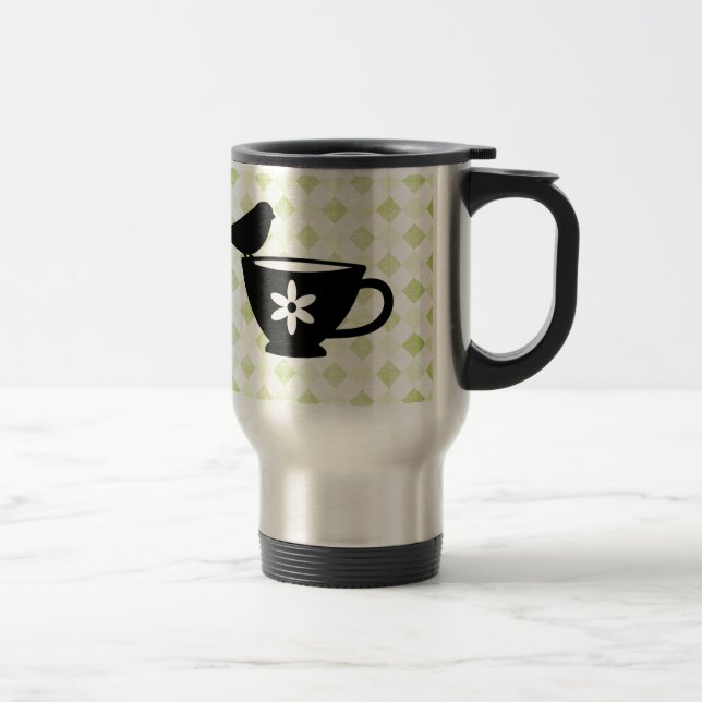 Pinson sur silhouette de tasse à thé (Droit)