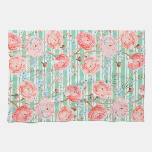 Pinstripe Floral Pattern Serviette de cuisine (Horizontal)