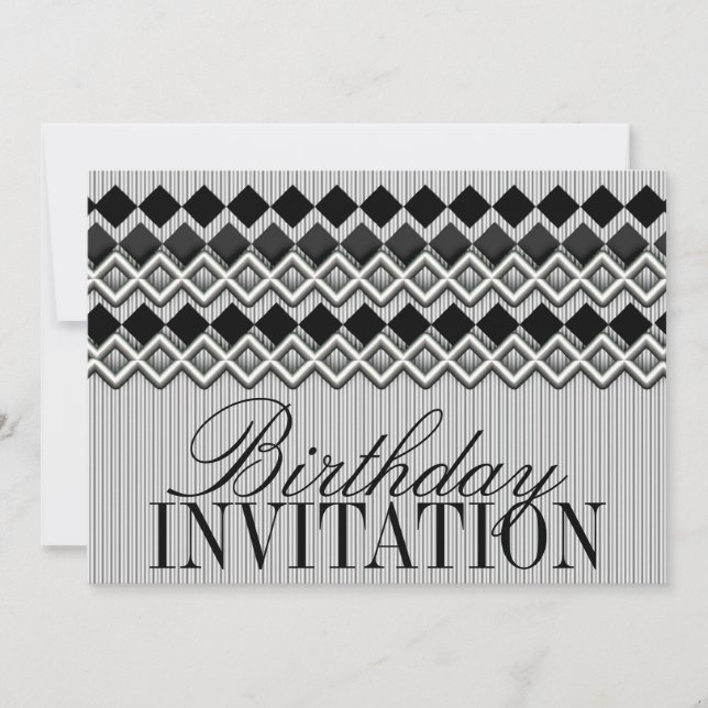 Pinstripes & Diamants Invitation de fête d'anniver (Devant)