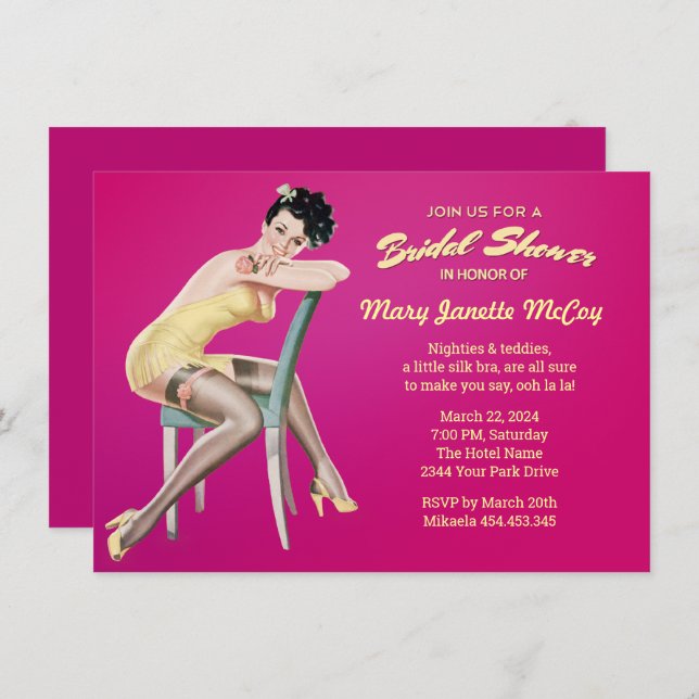 Pinup Sexy Vintage douche nuptiale Invitation (Devant / Derrière)
