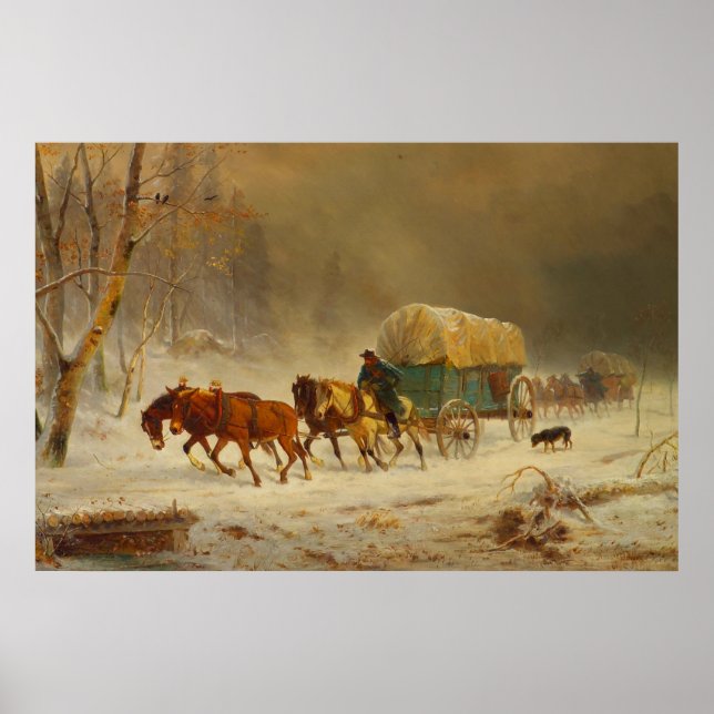 Pioneers Braving a Snow Storm Going Home Poster (Devant)