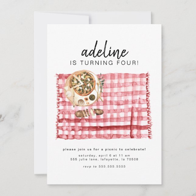 Pique-nique d'aquarelle Invitation de fête d'anniv (Devant)