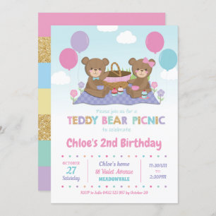 Pique-nique de l'ours Teddy Invitations Fille
