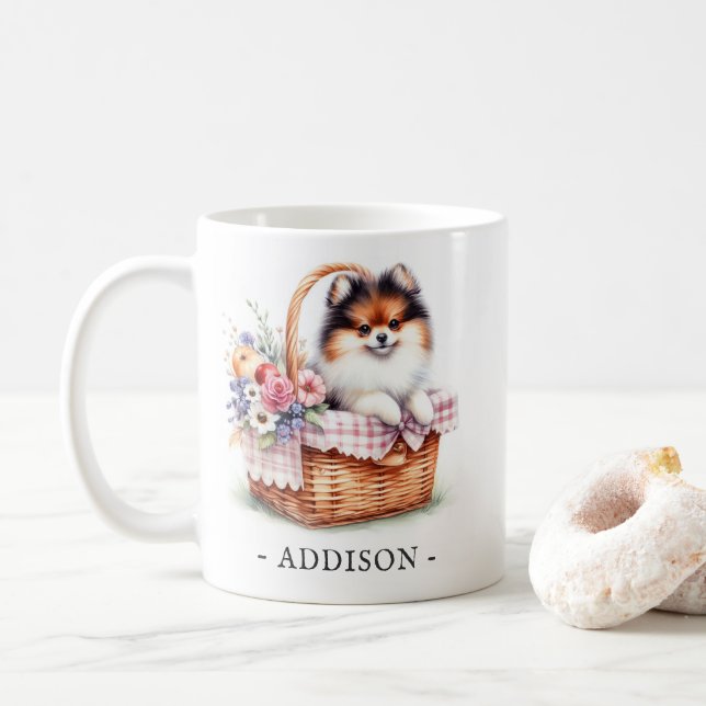 Pique-nique de printemps Pomeranian Mug avec Modèl (Avec donut)