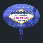 Piques À Gâteau Mariage Las Vegas<br><div class="desc">Fun wedding keepsake venin to commemorate your Las Vegas Wedding. Background is a striking view of Las Vegas city in blue to violet tones with text and famous sign announcing your recent nuptials dans le Nevada. Customize Bride and Groom name area and wedding date.</div>