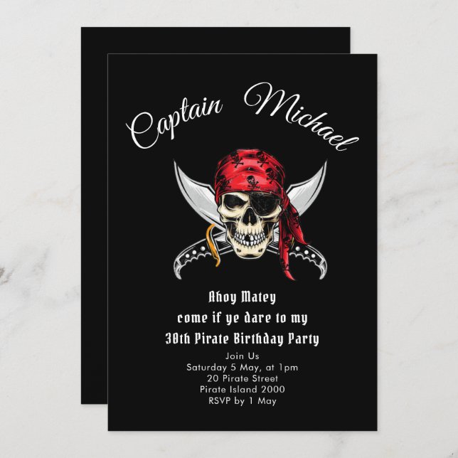 Pirate 30th Birthday Party Invitation (Devant / Derrière)
