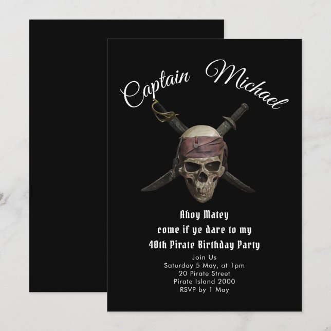 Pirate 40th Birthday Party Invitation (Devant / Derrière)
