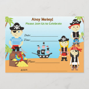 Pirate Ahoy Mates Anniversaire Fête Invitation Gar