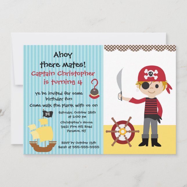Pirate Ahoy Mates Invitation à la fête d'anniversa (Devant)