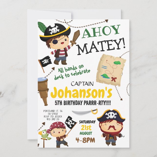Pirate Ahoy Matey Boy Invitation de fête d'anniver (Devant)