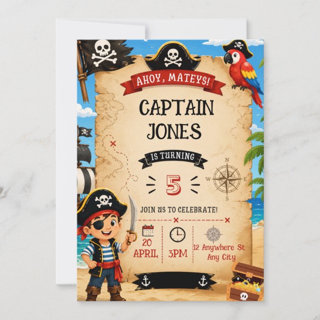 Pirate Birthday Party Invitation for Boys (Devant)
