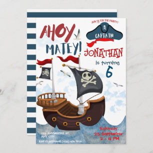 Pirate Birthday Party Watercolor Invitation