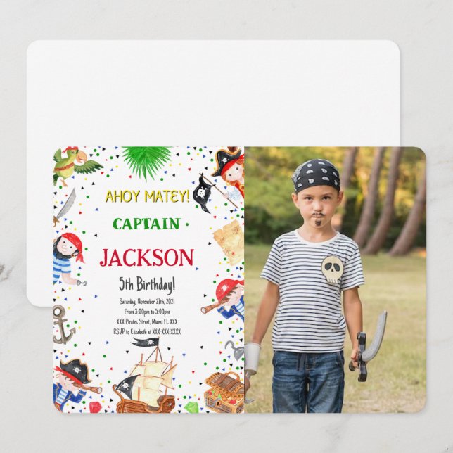 Pirate Birthday Photo Invitation (Devant / Derrière)
