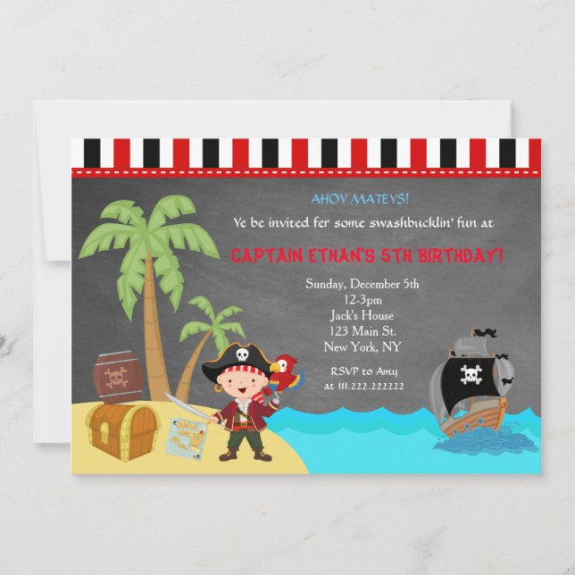 Pirate Chalkboard Invitations d'anniversaire (Devant)