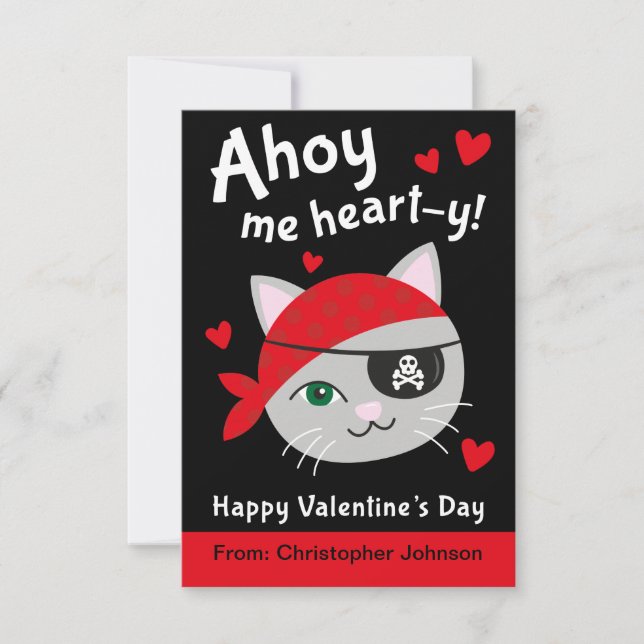 Pirate Chat Classroom Valentine Cartes pour enfant (Devant)
