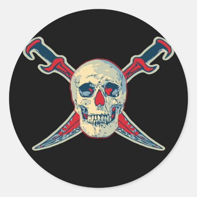 Pirate (Crâne) - Sticker rond classique,  brillan (Devant)