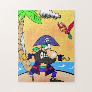 Pirate de dessin avec perroquet rose Puzzle d'oise