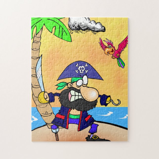 Pirate de dessin avec perroquet rose Puzzle d'oise (Vertical)
