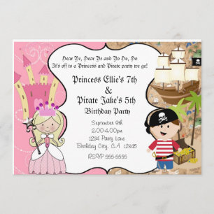 Pirate et princesse Birthay Party Invitation