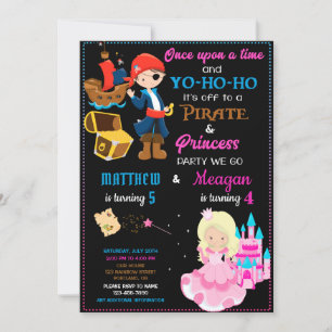 Pirate et Princesse invitation à l'anniversaire De